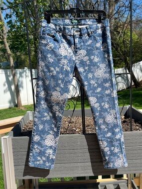 Ralph Lauren Jeans Company Blue Cropped White Floral Print Stretch Jeans Size 8P